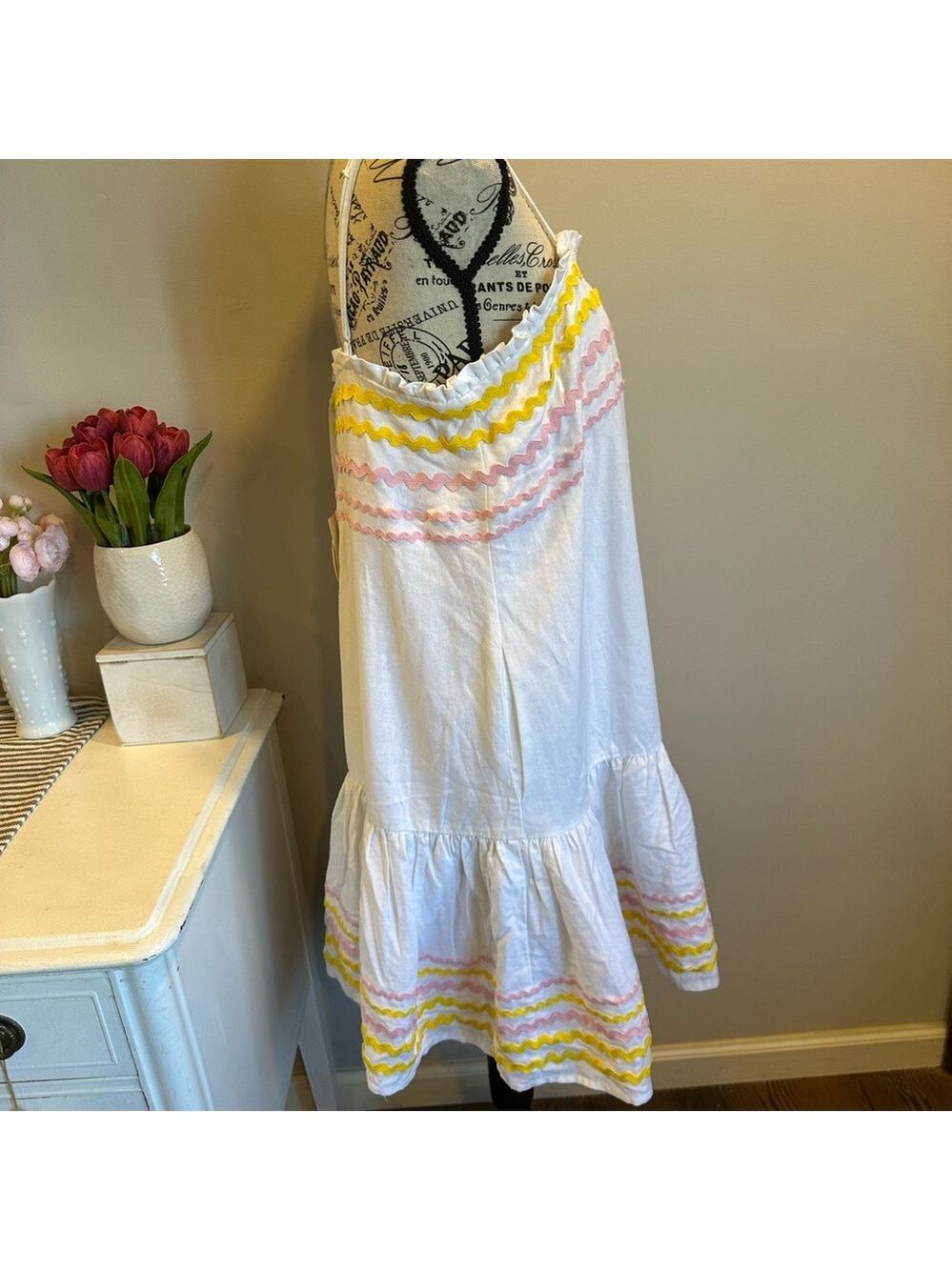 Lisa Marie Fernandez White Dress with Pink and Yellow Stripes Size S NWT - Picture 3 of 6